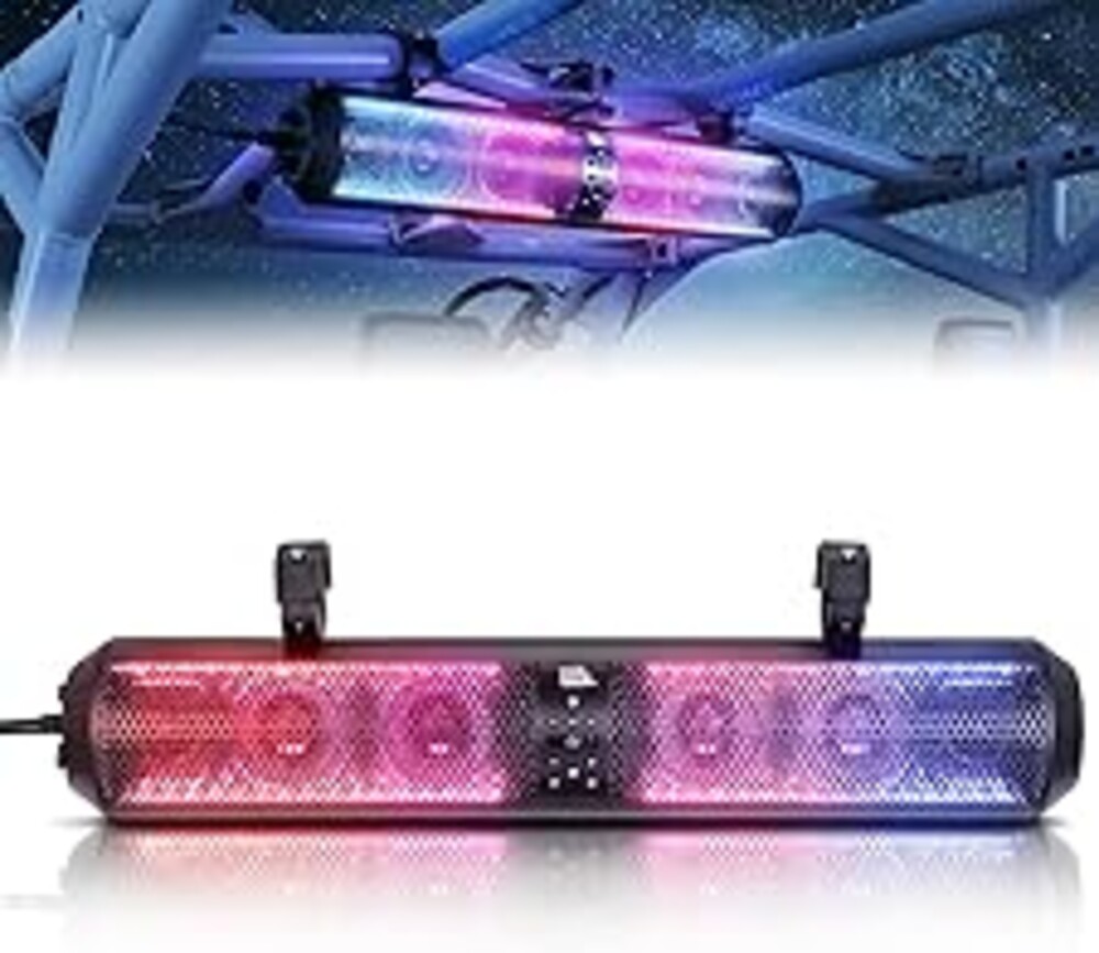 KEMIMOTO UTV Sound Bar 28 Inch ATV Soundbar 4X Subwoofers LED Party Lights Bluetooth Golf Cart Sound Bar 2X Tweeters Compatible with Polaris RZR Can-Am X3 Defender CFMOTO for 1.56"- 2.25" Roll Cage