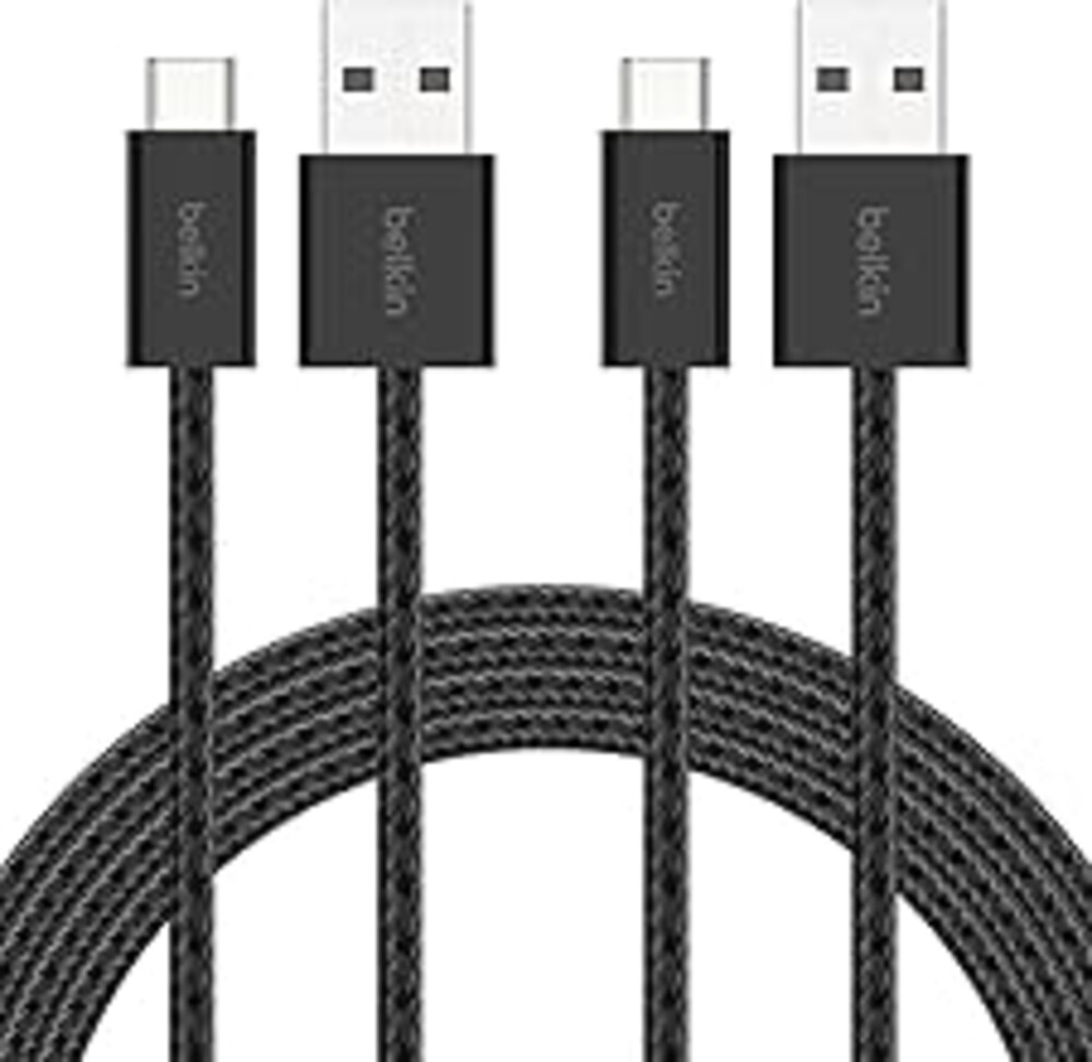 Belkin USB A to USB C Cable 2-Pack, 6.6ft, 15W, iPhone Charger Cord, Soft, Braided, Flexible for iPhone 17 & 16, Galaxy S25, Pixel 10, iPad Pro, Airpods Pro, Switch & More - Black