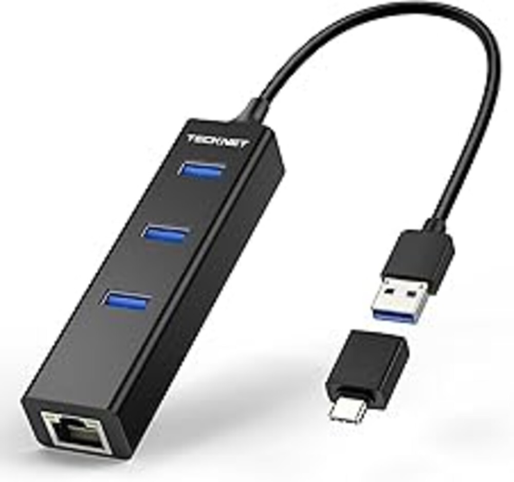TECKNET USB C to Ethernet, Aluminum 3 Port USB 3.0 Hub with RJ45 10/100/1000 Gigabit Ethernet Adapter Converter LAN Wired Network Adapter for Laptop