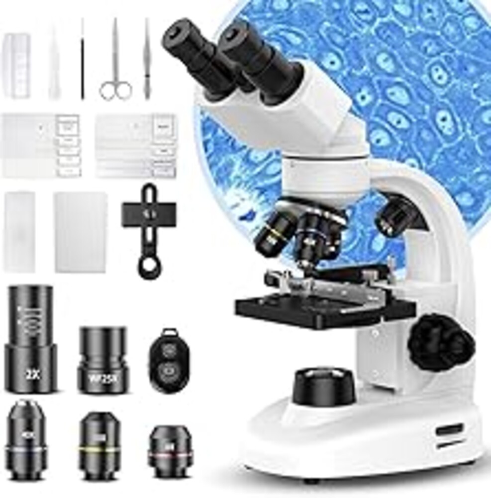 Compound Binocular Microscope for Adults, Professionals & Kids, 40X-2000X Magnification with LED Illumination, Mechanical Stage, WF10x & WF25x Eyepieces，Compatible for Lab, School, Home Education