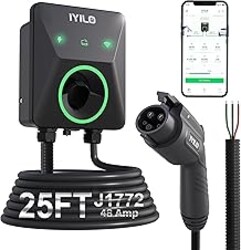 IYILO Level 2 EV Charger, 48Amp/11.5KW, J1772 Wall Electric Car Charger with Dual Temp Sensors(Exclusive), Wi-Fi(2.4 GHz), RFID, Smart App-Scheduled Charging, Hardwired, 240V, UL, ETL & Energy Star