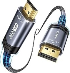 JSAUX DisplayPort to HDMI Cable 10FT, Uni Directional, DP Source to HDMI Display, UHD 1440P/2K@60Hz, 4K@30Hz, Nylon Cord for Desktops, Graphics Cards, and Laptops with Native DisplayPort Output