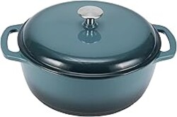 Amazon Basics Enameled Cast Iron Dutch Oven Pot with Lid, Round, Dual Handles, Heavy-Duty, Oven Safe for Stews, Roasting, Baking,6-Quart, Gray