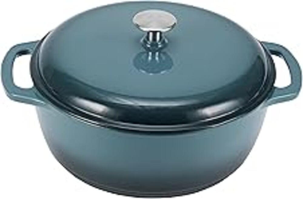 Amazon Basics Enameled Cast Iron Dutch Oven Pot with Lid, Round, Dual Handles, Heavy-Duty, Oven Safe for Stews, Roasting, Baking,6-Quart, Gray