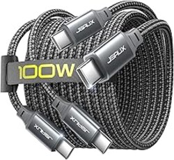 JSAUX 100W USB C Cable [2-Pack 6.6FT], Type C Fast Charging Cord for iPhone 17e/iPhone 17/iPhone Air/iPhone 17 Pro/iPhone 17 Pro Max, iPhone 16/15 Series, Galaxy S/Note, MacBook Pro Air, iPad - Grey