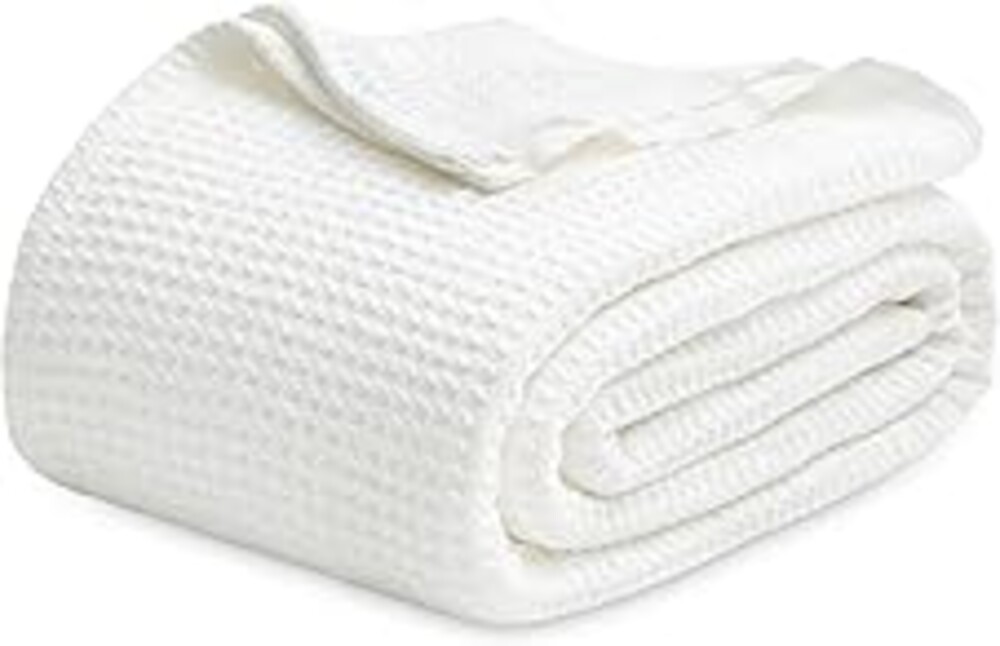 Bedsure 100% Cotton Blanket King Size for Bed - Cooling Breathable and Soft for Summer, Thick Cozy Waffle Weave Blanket Gifts for Women, White, 104x90 inches