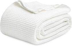 Bedsure 100% Cotton Blanket King Size for Bed - Cooling Breathable and Soft for Summer, Thick Cozy Waffle Weave Blanket Gifts for Women, White, 104x90 inches
