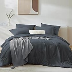 WRENSONGE King Size Comforter Set- 7 Pieces Blue Grey Bed in a Bag King with Fitted Sheet, Flat Sheet, 2 Pillow Shams, and 2 Pillowcases-Warm King Bedding Set for All Season