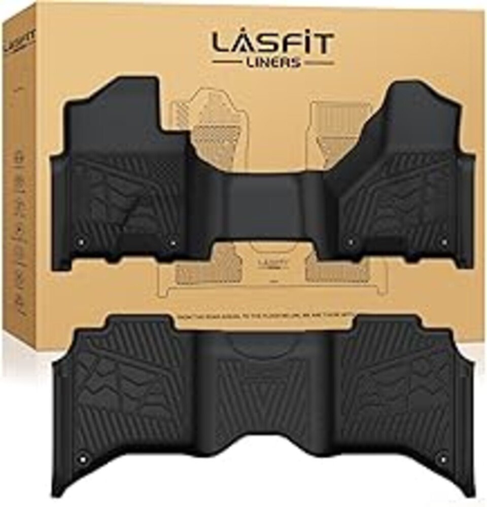 LASFIT Floor Mats 2019-2025 2026 for Ram 2500/3500 Crew Cab Bench Seat, Not for Bucket Seat or Model with PTO KIT or 4X4 Shifter, All Weather TPE Custom Fit Car Mats Floor Liners 1st & 2nd Row, Black
