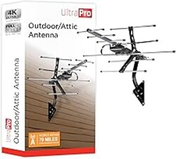 UltraPro Outdoor HD Digital, Long Range Smart TV Antenna, Supports 4K 1080P HD VHF UHF, J Mount Included for Attic or Outdoor, Weather Resistant, 65000