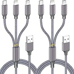 Multi Charging Cable (10ft 2Pack),3 in 1 USB Charging Cable for Multiple Devices,Braided Universal Phone Charger Cord with Type-C/Usb C,Micro USB,IP Port Lightning for iPhone17-5/Android Phones