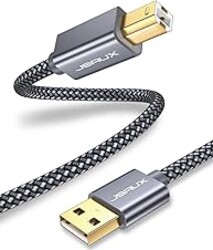 JSAUX Printer Cable, 6.6FT USB Printer Cord 2.0 Type A Male to B Male Cable Scanner Cord High Speed Compatible with HP, Canon, Dell, Epson, Lexmark, Xerox, Samsung and More (Grey)