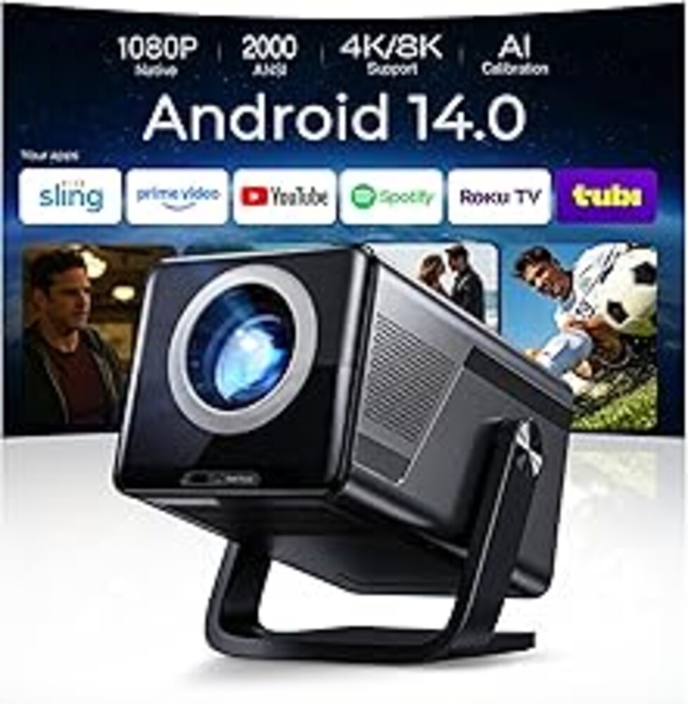 [2000 ANSI Daylight Visible] Native 1080P Smart Video Projector 4K 8K Input, Android 14 Projecteur Portatif with HiFi Sound, Auto Focus & Keystone, WiFi Bluetooth Home Theater for iPhone/Netflix X7