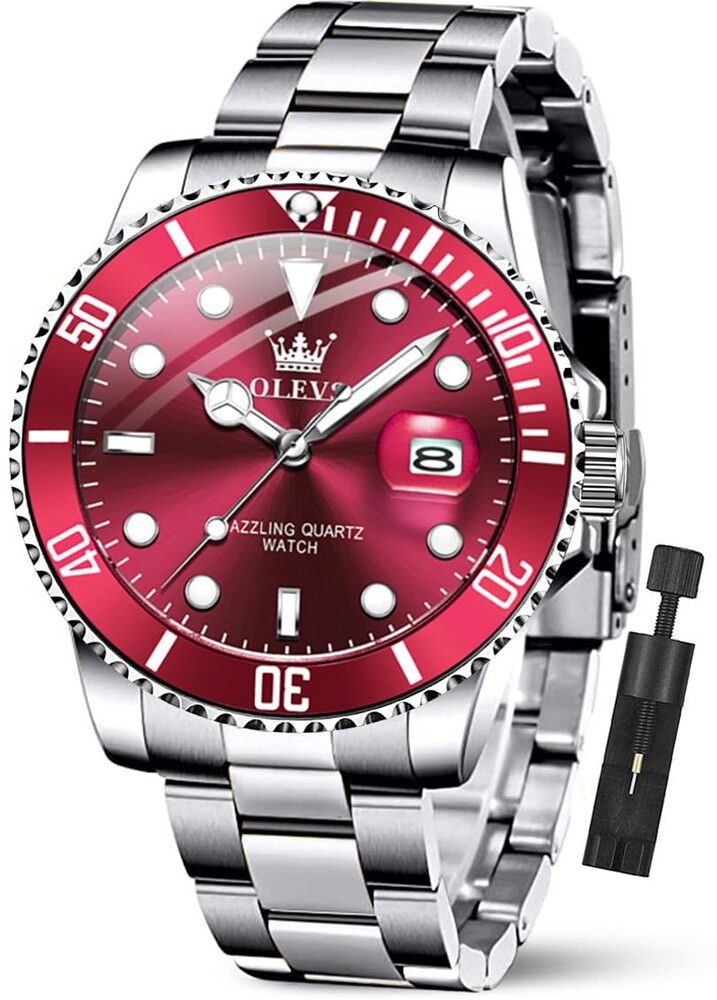 OLEVS Luxury Watches for Men Big Face Stainless Steel Business Dress Analog Quartz Watch with Day Waterproof Luminous Mens Wrist Watch