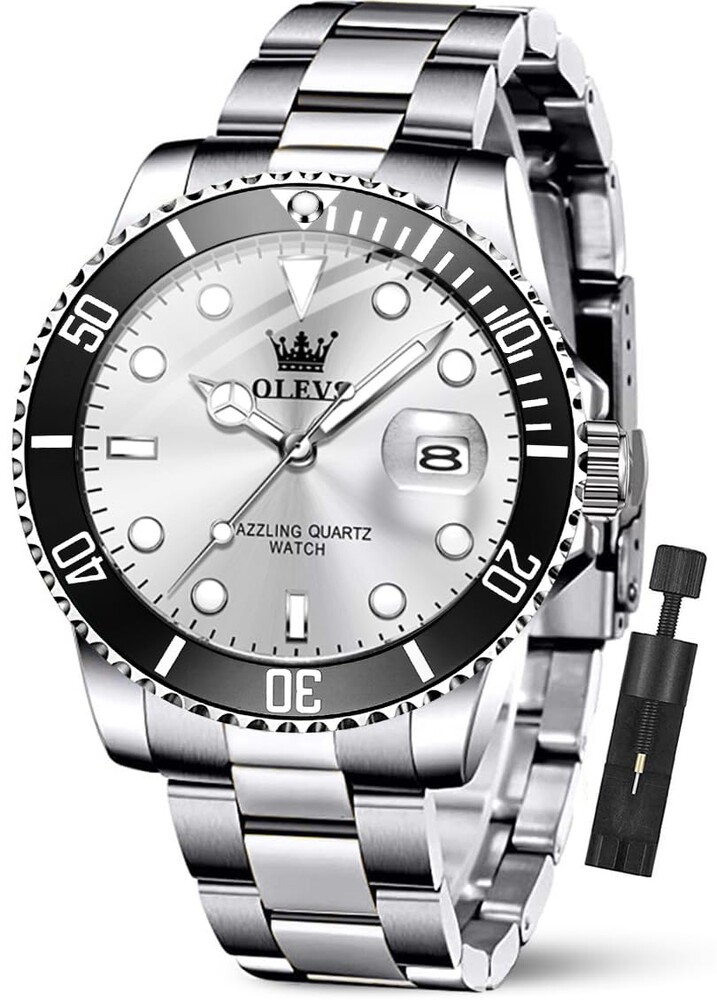 OLEVS Luxury Watches for Men Big Face Stainless Steel Business Dress Analog Quartz Watch with Day Waterproof Luminous Mens Wrist Watch