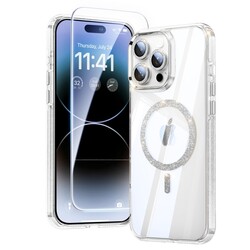 Glitter 3 in 1 for iPhone 16 Pro Max Case with Shiny Camera Cover, [Seamless Work with Magsafe] [1x Screen Protector], Cute Stylish Women Girly Magnetic Phone Case for iPhone 16 Pro Max 6.9'', Silver