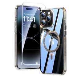 Glitter 3 in 1 for iPhone 16 Pro Max Case with Shiny Camera Cover, [Seamless Work with Magsafe] [1x Screen Protector], Cute Stylish Women Girly Magnetic Phone Case for iPhone 16 Pro Max 6.9'', Black