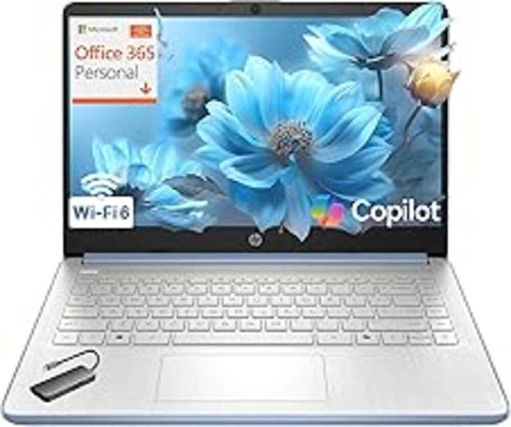 HP Laptop Computer for Students, 2026 Edition AI PC, 1 Year Office 365, Intel Processor, 16GB RAM, 128GB UFS, Long Battery Life, Webcam, WiFi 6, Type-c HUB Included, Windows 11 Home S, Sky Blue