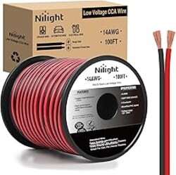 Nilight 100FT 14AWG Copper Clad Aluminum Wire 14/2 Gauge Red Black CCA Electrical Cable 2 Conductor Parallel 12V/24V DC Flexible Extension Cords for Car Audio Radio Speaker Amplifier