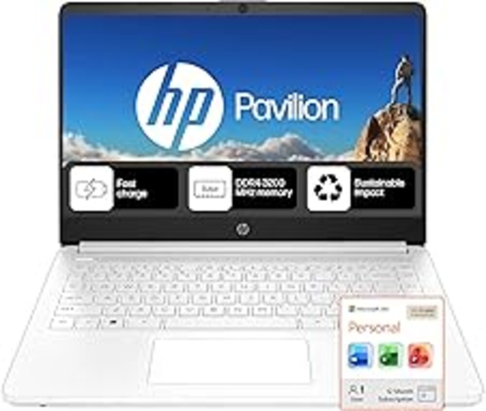 HP Home and Student Essential Laptop with Microsoft 365-8GB RAM - Intel Inside | Anti-Glare Display, 64GB SSD, Fast Charge and 12hrs Battery, high Performance, no Mouse