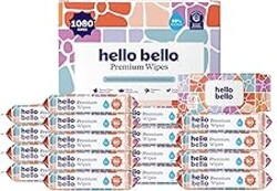 Hello Bello Premium Wipes, Designed for Sensitive Skin with Chamomile & Aloe Extracts, Flower Pop (18 Resealable Packets = 1080 Total Wipes)