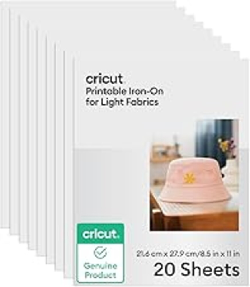 Cricut Heat Transfer Paper for Light T-Shirts (20 Sheets, 8.5x11), Printable HTV Iron On Transfers for Inkjet Printers - Works with Joy Xtra, Explore, & Maker Machines