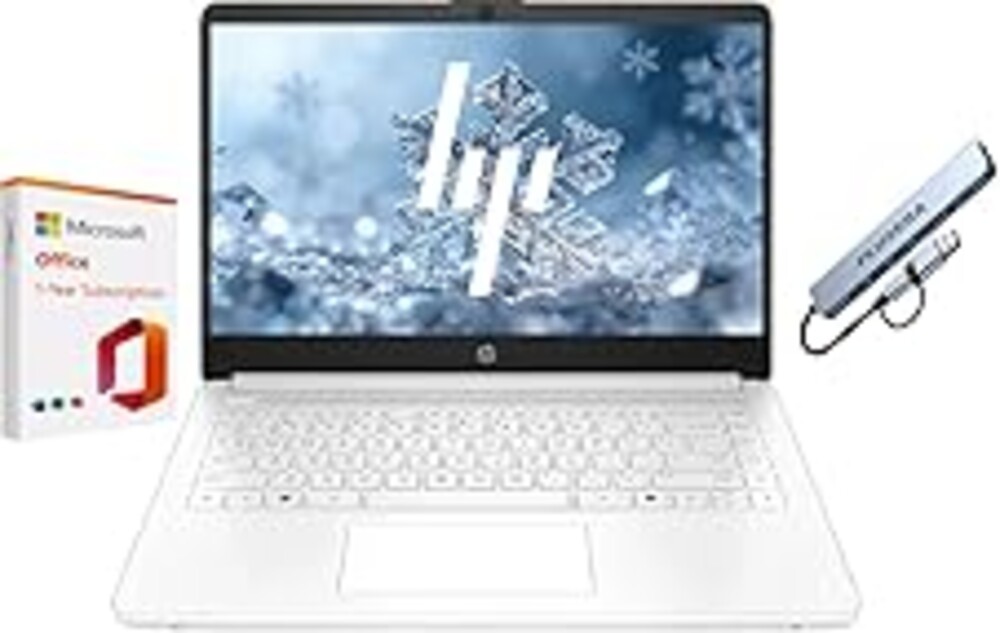 HP 14" Business Laptop, 1-Year Office 365 with Copilot AI, Dual-Core Intel Processor, Windows 11, (Snowflake White, 8GB RAM | 576GB Storage)