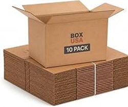 BOX USA Moving Boxes Holds 65lbs, 22"L x 17"W x 12"H (10-Pack) Large - Corrugated Cardboard Box for Shipping, Mailing, Packing, Packaging and Storage