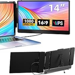 Laptop Screen Extender, 14" FHD 1080P IPS Dual Laptop Monitor Extender, Plug n Play Portable Travel Monitor for Laptops 13.3"-17" with HDMI/USB-A/Type-C, Compatible with Windows Mac Chrome Android