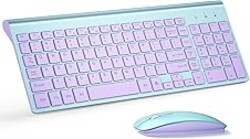 Wireless Keyboard and Mouse Ultra Slim Combo, TopMate 2.4G Silent Compact USB 2400DPI Mouse and Scissor Switch Keyboard Set with Cover, Batteries Included, for PC/Laptop/Windows/Mac - Blue Purple