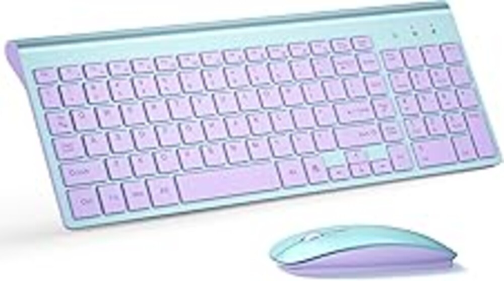 Wireless Keyboard and Mouse Ultra Slim Combo, TopMate 2.4G Silent Compact USB 2400DPI Mouse and Scissor Switch Keyboard Set with Cover, Batteries Included, for PC/Laptop/Windows/Mac - Blue Purple