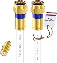 Digoloan Coaxial Cable 3ft/6ft/10ft/15ft/25ft/50ft/60ft/75ft/100ft, RG6 Coax Cable Extender with Gold F-Type Connector, High Speed Internet for HD TV, Modem, Digital Antenna, Satellite, White(50ft)