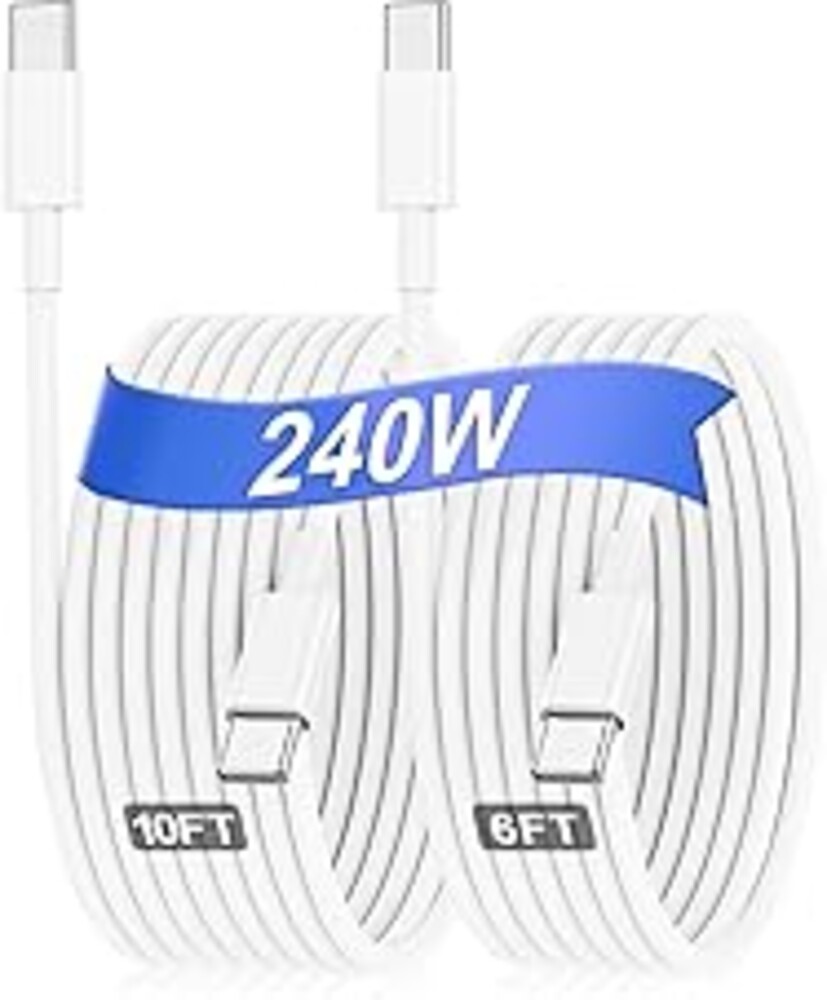 Hzevn 240W USB C Charging Cable for MacBook Pro/Air & for iPhone 17/16 Pro Max, MFi Certified 48V/5A Super Fast Charger Cord 6ft+10ft, PD 3.0 Compatible with iPad Pro 12.9/11, Samsung S25/S24(2-Pack)