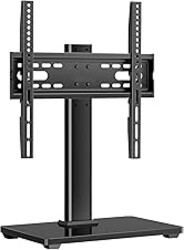 Universal 26-80" Tabletop TV Stand, 88 lb Steel & 8 mm Glass Base, 6-Level Height Snap, 10-Min No-Drill Install, VESA 100×100-400×400 mm