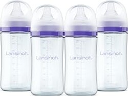 Lansinoh Glass Baby Bottles, Anti-Colic, 8 Ounces, 4 Count Bottles for Feeding, Baby Essentials, Includes 4 Medium Flow Nipples, Size M