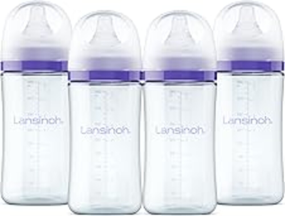 Lansinoh Glass Baby Bottles, Anti-Colic, 8 Ounces, 4 Count Bottles for Feeding, Baby Essentials, Includes 4 Medium Flow Nipples, Size M