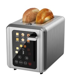 WUNLY 2 Slice Toaster,Touchscreen & Dual Independent Control Panel,5 Basic Functions & Digital Countdown Toasters,6 Shade Settings＆6 Bread Types,Smart Bread Maker Mute/Screen-Off,Titanium