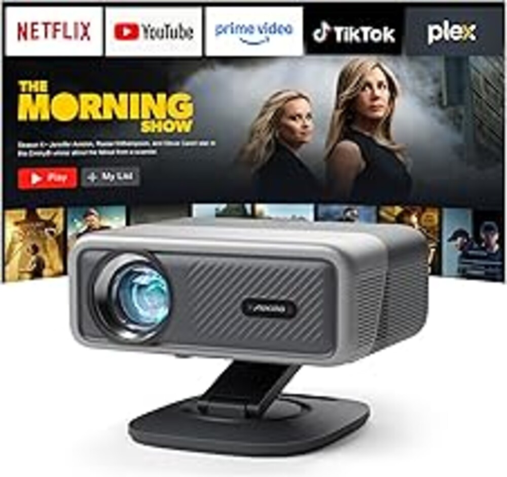 [4200 ANSI] 4K Projector with WiFi and Bluetooth,TOF Real-Time Auto Focus Projector, AuKing Outdoor Movie Home Proyector with Omni-Adjustable Stand(silver grey)