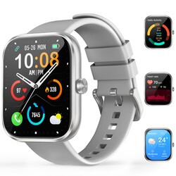 Smart Watch for Men Women, 1.83" HD Touchscreen Fitness Watch with Bluetooth Call & Message Notifications, 110+ Sport Modes, 24/7 Heart Rate/Sleep Monitor, IP68 Waterproof Fitness Tracker, Silver Gray