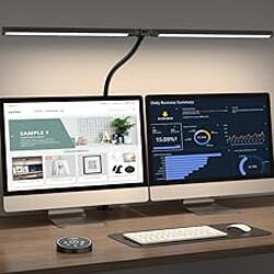 Pzloz Led Desk Lamp for Office Home - Eye Caring Architect lamp with Clamp,Dual Screen Computer Monitor Work Smart Light: 24W 5 Color Flexible Adjustable Lighting Table Lamp for Study Drafting
