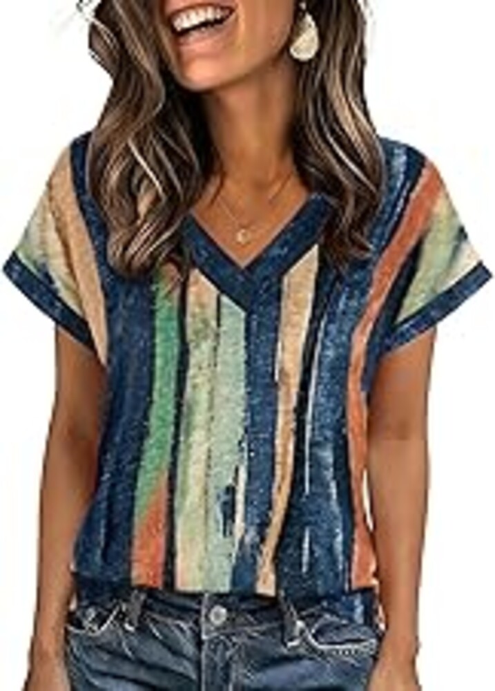 Zeagoo Womens Summer Tops Rolled Short Sleeve V Neck Shirts Casual Dressy Business Work Blouses Outfits