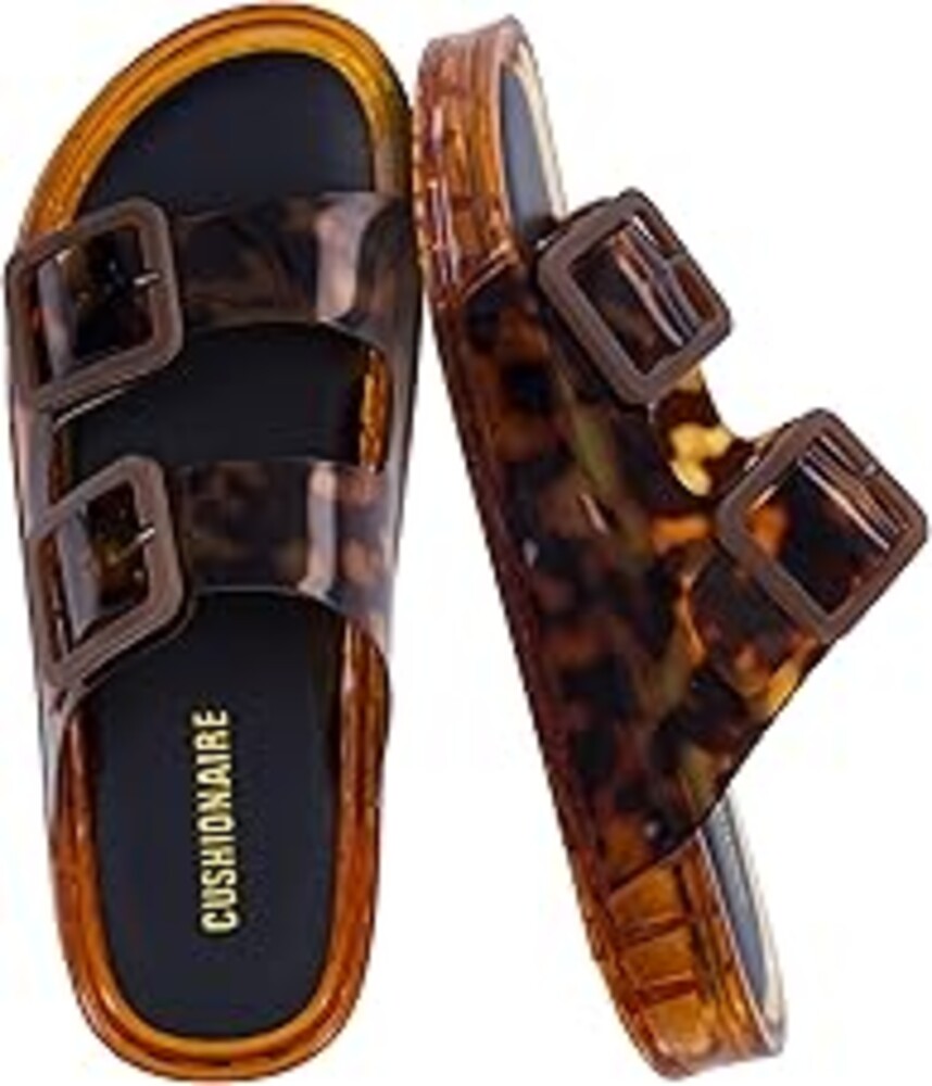 CUSHIONAIRE Pool Slides for Women Waterproof Double Buckle Adjustable Slip-On Womens Sandals for Beach Shower Casual Wear