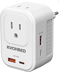 Voltage Converter US to Europe Travel: 220V to 110V Converter for European Country, Adapter with Fast Charging 2 USB A&2 Type C Worldwide Power Converter Adapter Combo for Germ, France, Italy, etc