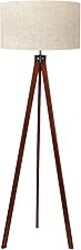 LEPOWER Wood Tripod Floor Lamp, Mid Century Standing Lamp, Modern Design Studying Light for Living Room, Bedroom, Study and Office, Flaxen Linen Shade with E26 Base Brown