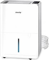 AEOCKY 50 Pint/Day Compressor Dehumidifier, 3500Sq.Ft for Basement, Home, Bedroom, Bathroom, with Drain Hose, 0.8 Gallon Water Tank Capacity, Intelligent Humidistat, Quiet