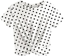 JINKESI Women's Summer Causal Short Sleeve Blouse Round Neck Crop Tops Twist Front Tee T-Shirt