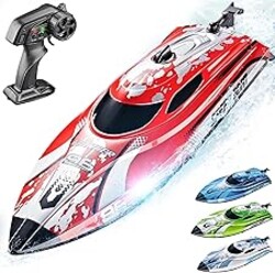 BEZGAR RC Boat, 12 inch Remote Control Boat for Kids and Adults, 25 KPH Fast RC Speed Boats with 700mAh Battery, Ideal Waterproof Toy Boats for Lakes & Pools - TX126 Red