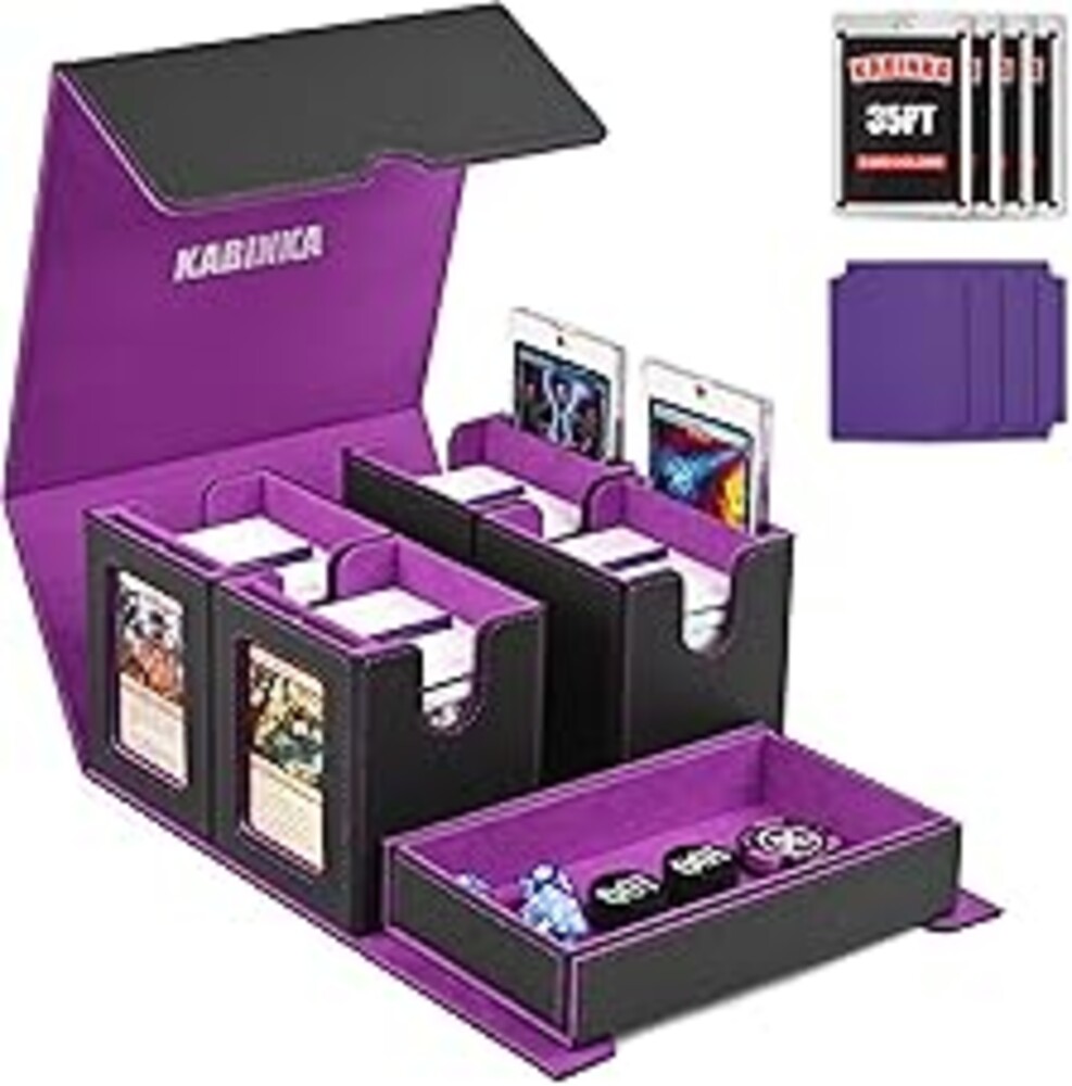 Kabinka Card Deck Box for MTG Commander, Holds 400+ Double-Sleeved Cards, 5 IN 1 Detachable Card Case with Dice Tray, Fits Magic/TCG Cards, 4 Magnetic Card Holders & Dividers (Black Purple)