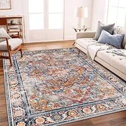 CHAMPLANT Washable Area Rug 8'x10' Boho Chic Medallion Distressed Design Non-Shedding Easy Care Ideal for High Traffic Areas in Living Room Bedroom Office Coffee Table Large Carpet