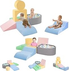 CAMELUS Toddler Climbing Toys Indoor, Baby Foam Climbing Blocks with Ball Pit for 1-3 Years Old, 6-Piece Soft Play Set Climbing Blocks, Climb Crawl Activity Play, Birthday (Balls not Included)
